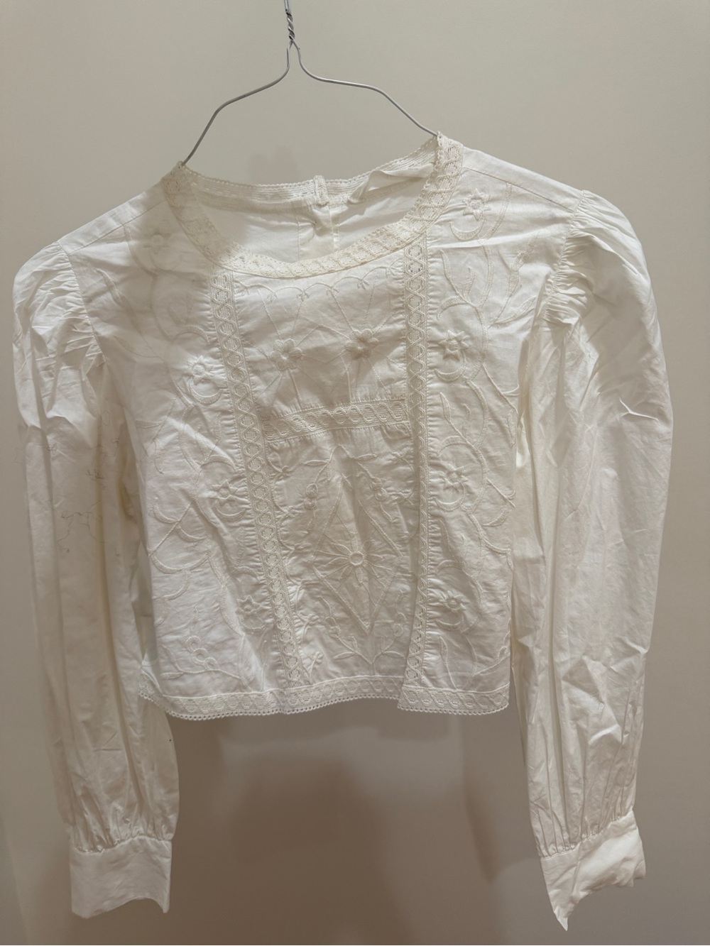 Mango White Embroidered Long-Sleeve Blouse